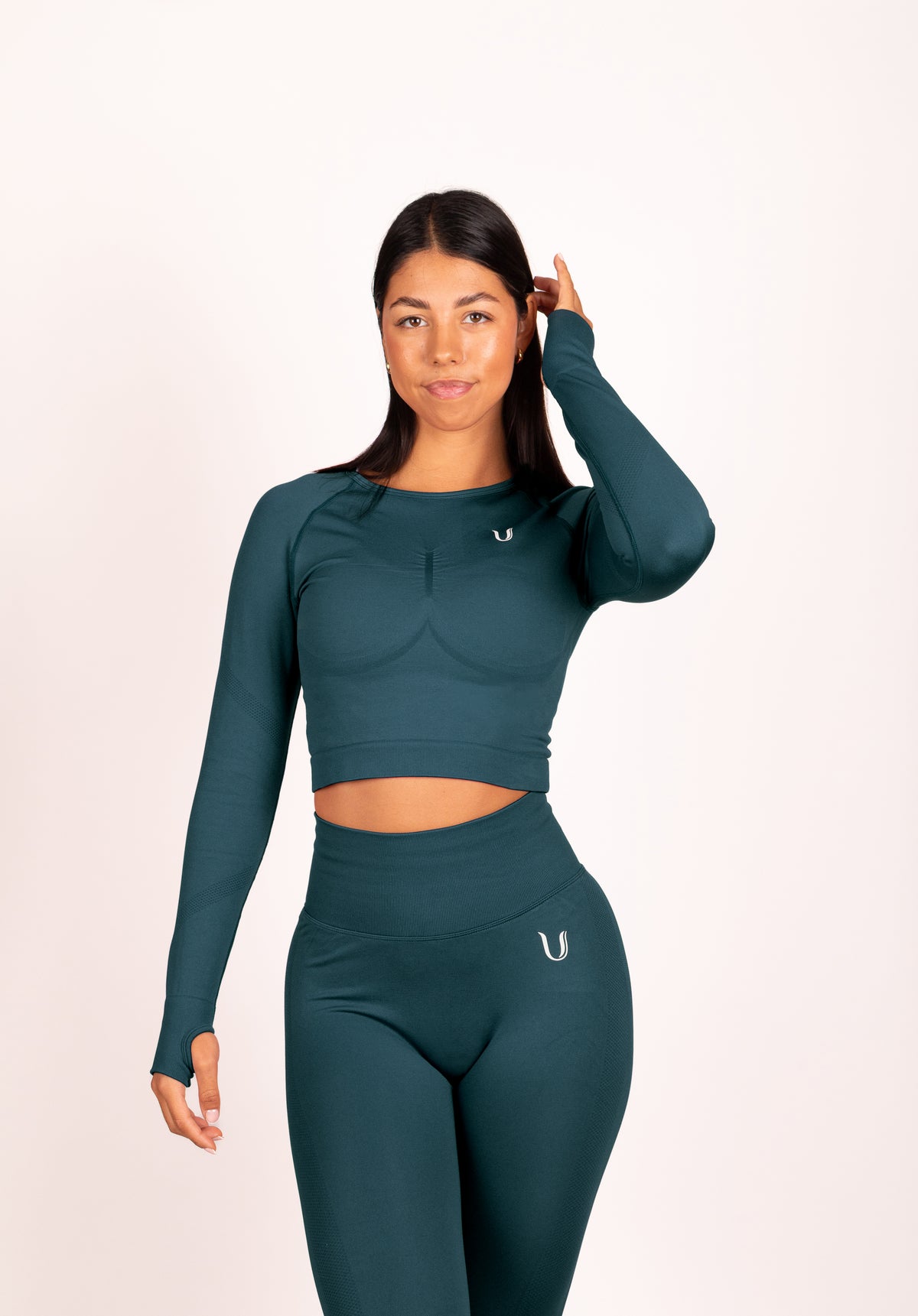 Leonie Lange Mouwen Top Shirt Blauwgroen - Dames workout kleding achterkant