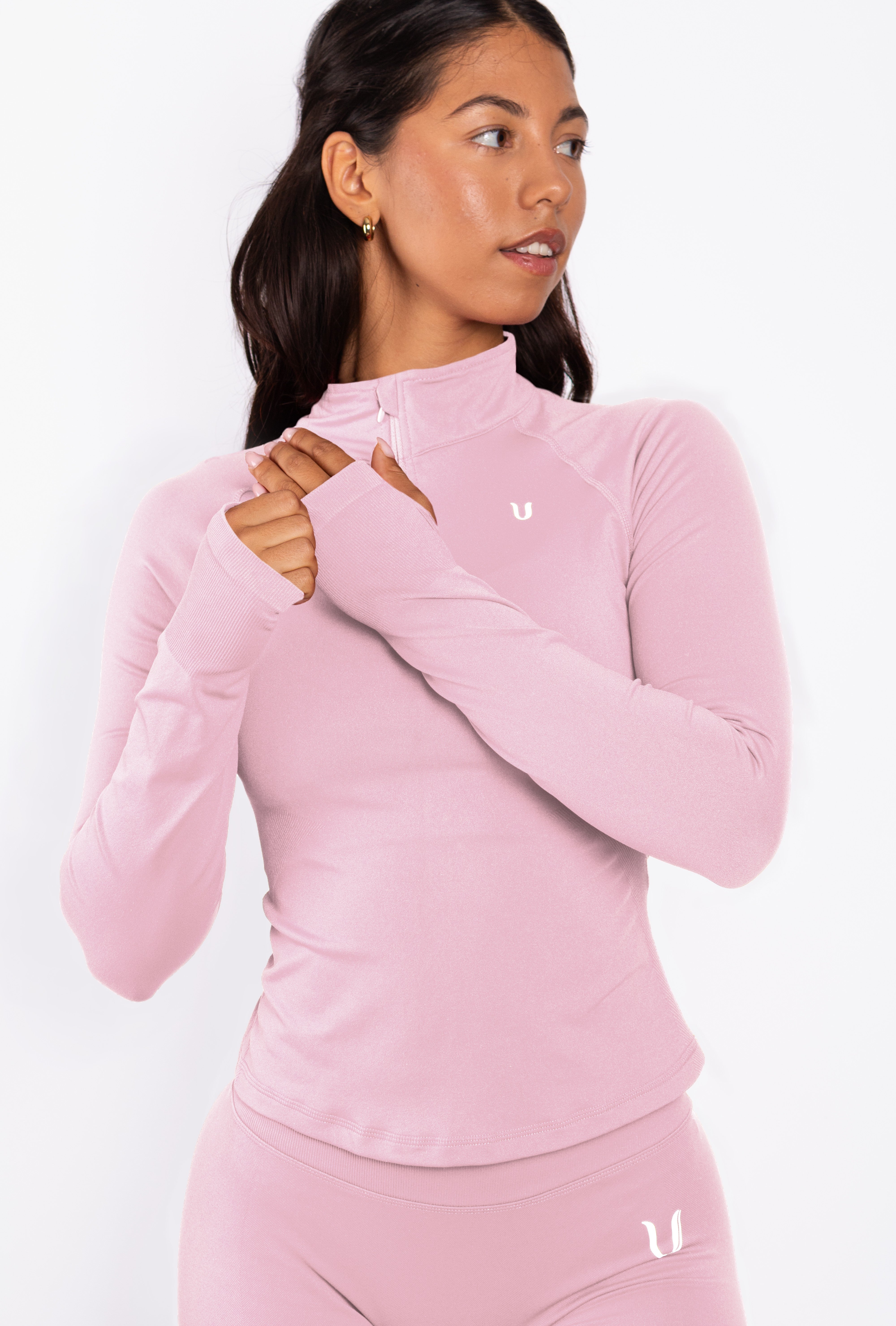 Beau | Half Zip Long Sleeve Top Pink