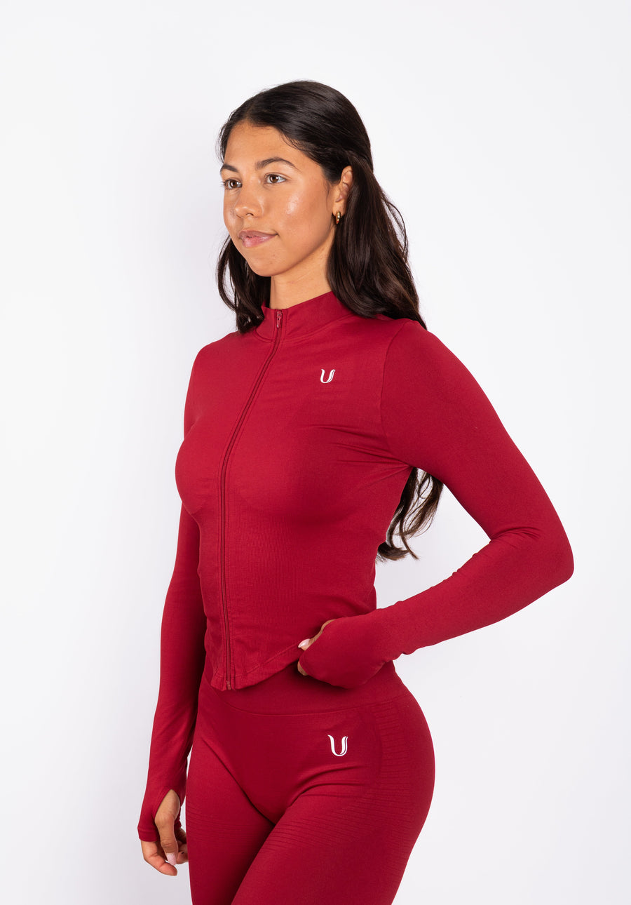 Bibi | Ribbed Seamless Zip Jacket – Red