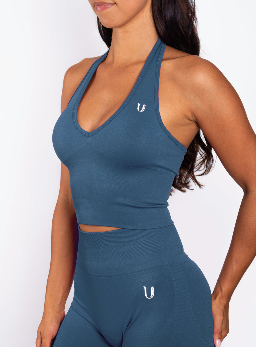 Bibi | Ribbed Seamless Halter Top – Blue