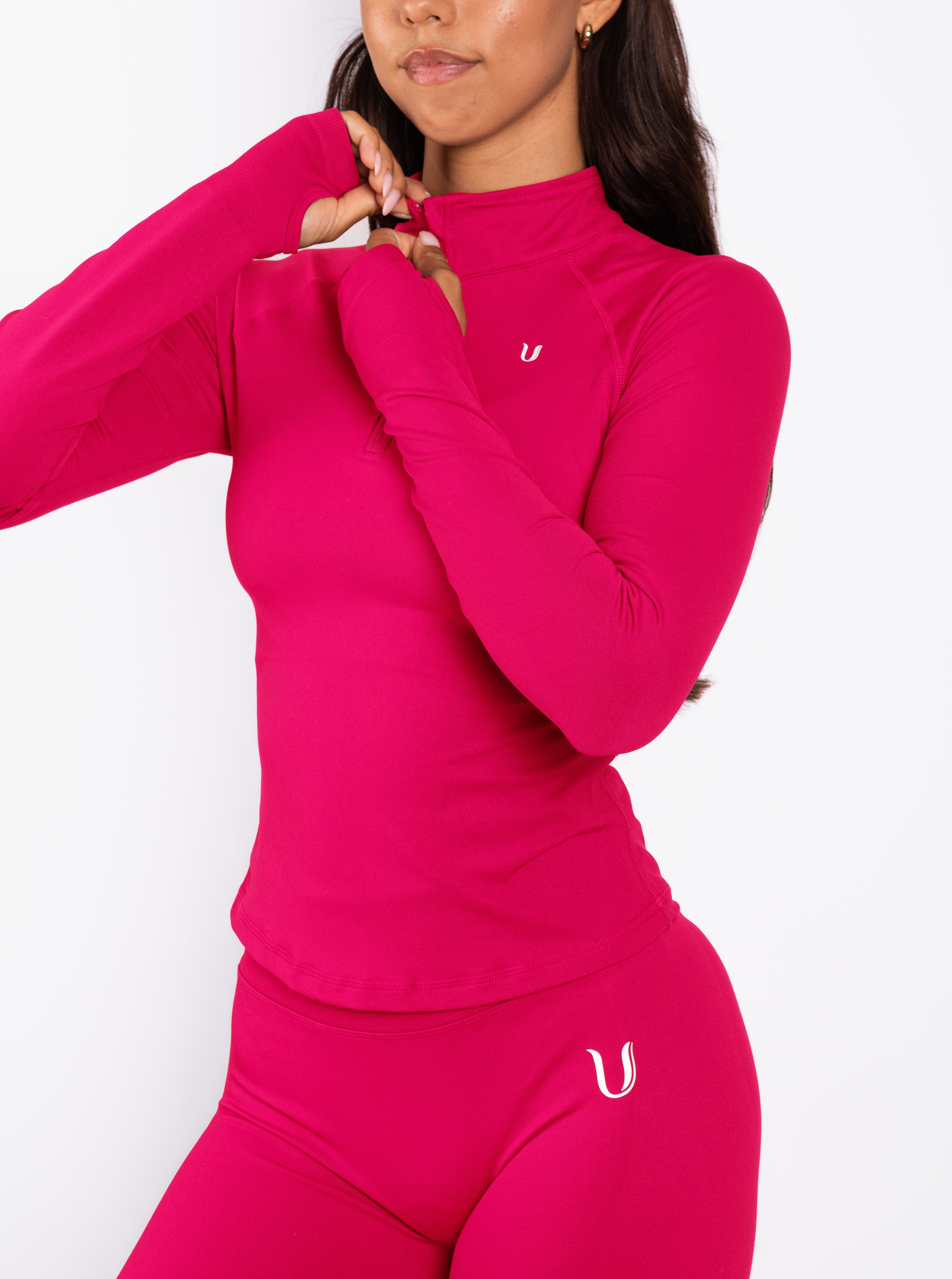 Beau | Half Zip Long Sleeve Top - Pink